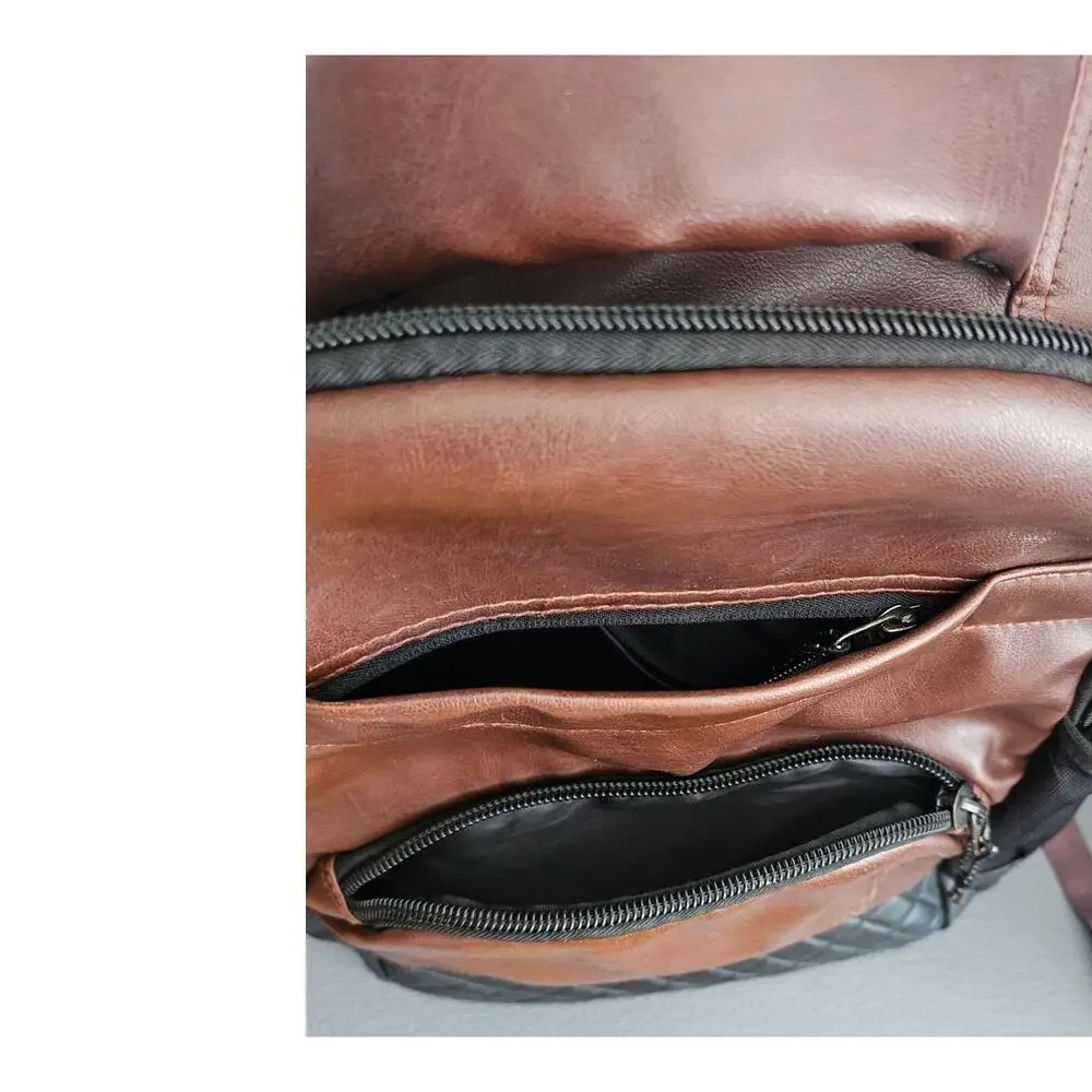 F GEAR Messenger Leather Backpack Shoulder Backpack Bookbag Travel Brown Black